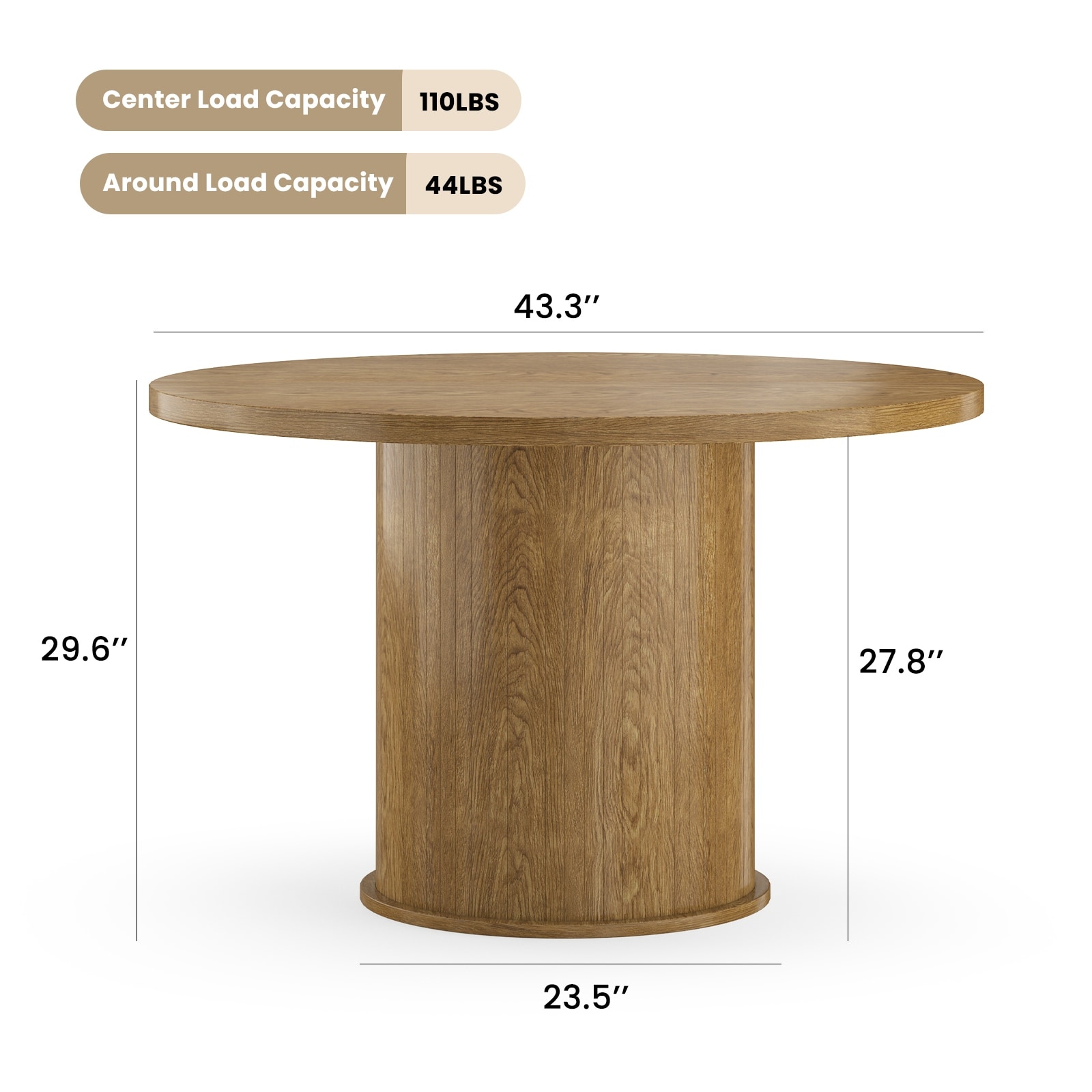 Round Dining Table 43-Inch With Wood Top And Metal Pedestal Base Easy Assembly