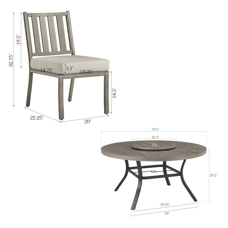 Patio Aluminum Round 59.5" Dining Table With Outdoor Chairs