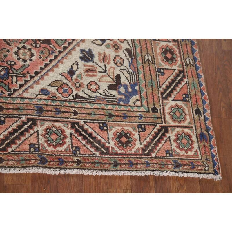 Geometric Pink Hamedan Vintage Persian Area Rug Handmade Wool Carpet - 7'5" x 10'4"