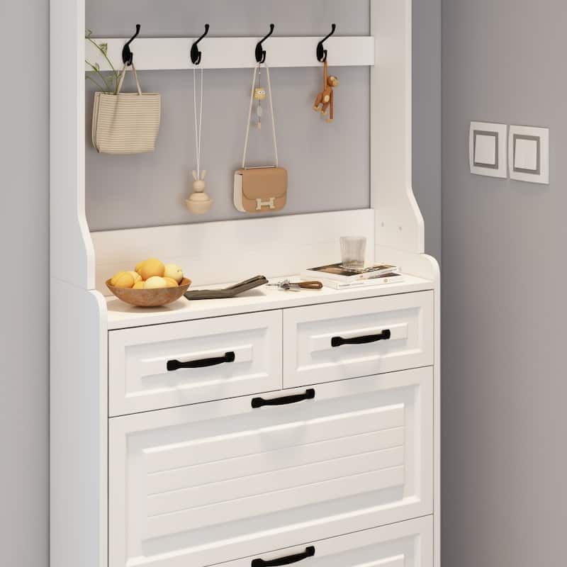 31.5 in.W Shoe Cabinet PVC Door with 3 Doors 2 Drawers with Hanger
