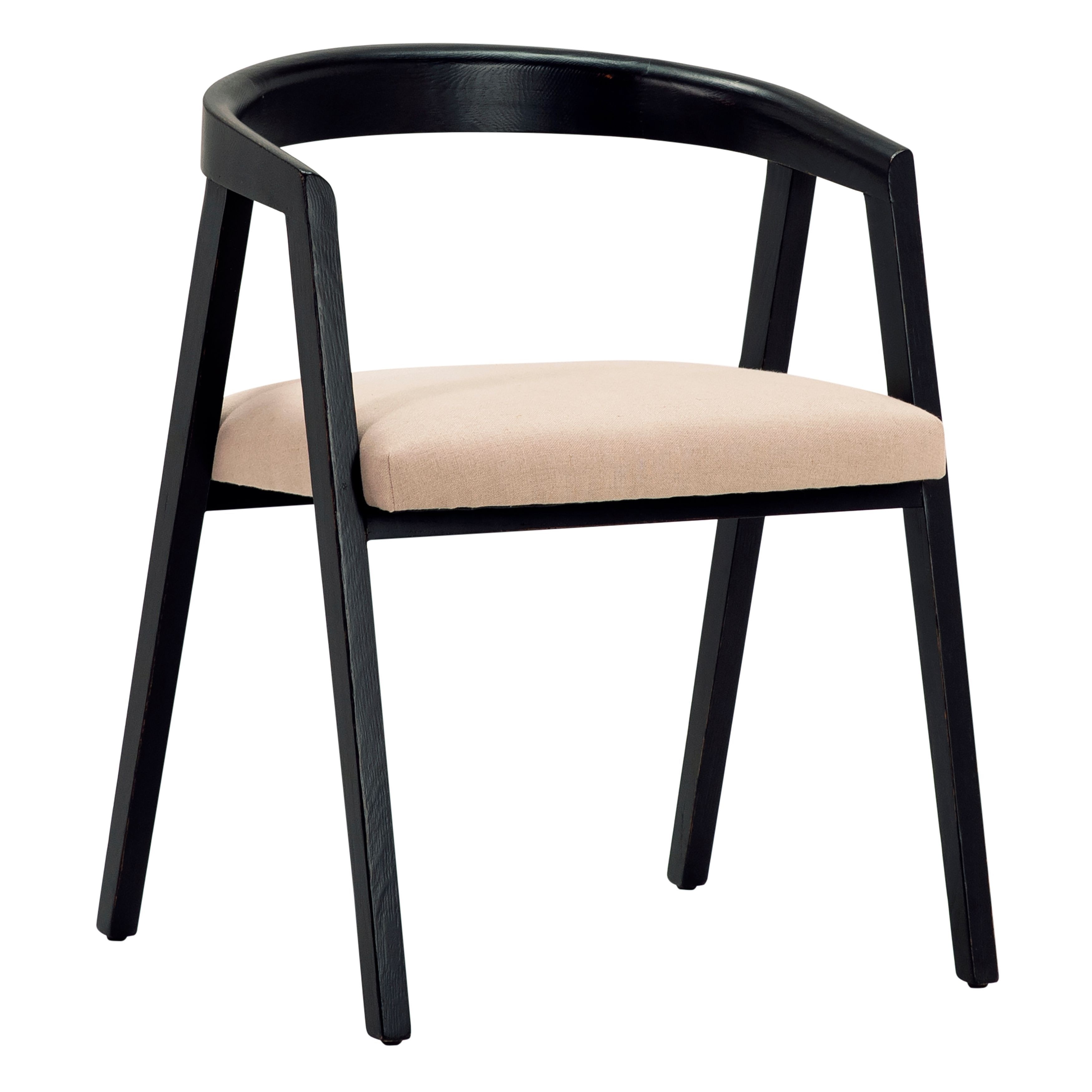 Mateo Black Oak Curved Back Dining Arm Chair with Upholstered