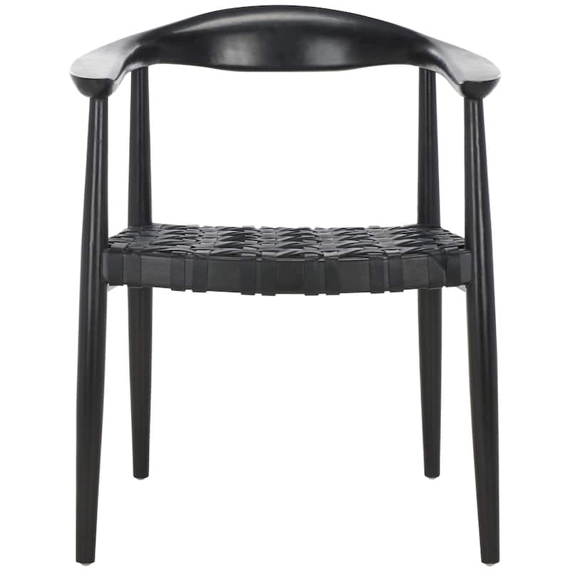 SAFAVIEH Birtie Woven Leather & Solid Wood Accent Chair (Fully Assembled) - W25" x D22" x H22" - 25Wx22Dx22H