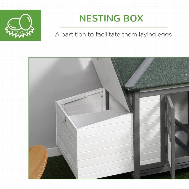 Pine Wood Hen House Coop with Nest Box and Run - 77.25" L x 30" W x 38.25" H