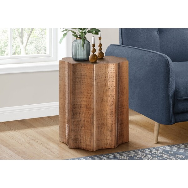Monarch Specialties Accent Table Drum Side End Nightstand Lamp Living Room Bedroom Copper Metal Contemporary Modern I 3901