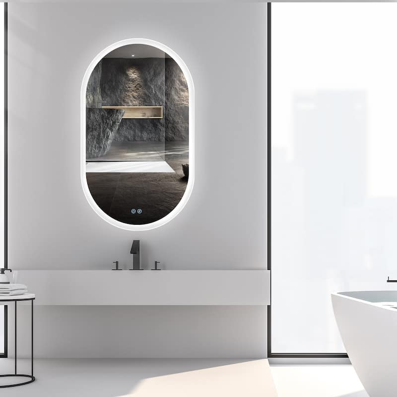 24 in. W x 40 in. H Frameless Oval Anti Fog Dimmable LED Bathroom Mirror - 24" x 40" in.