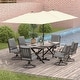 preview thumbnail 3 of 21, Kullavik 8 Pieces Outdoor Dining Set with 6 Swivel Chairs, X-Leg Table and Double-Sided Umbrella Grey