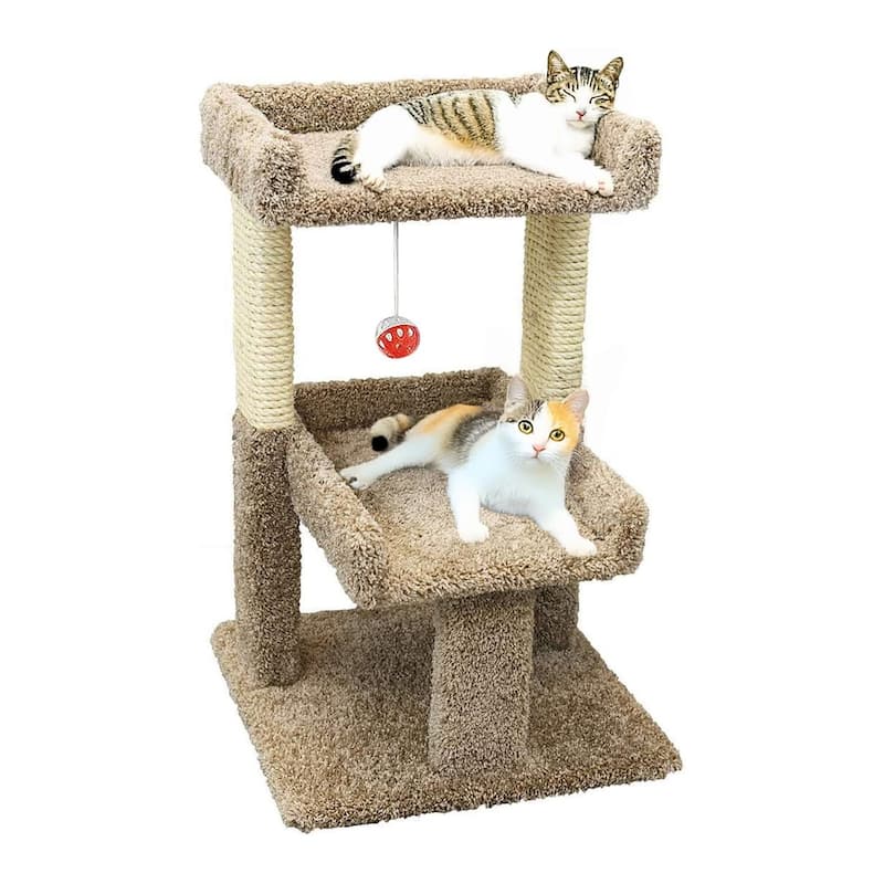 Large Play Cat Perch with Two Wide Platforms, Sisal Scratching Posts and Play Toy for Active Cats
