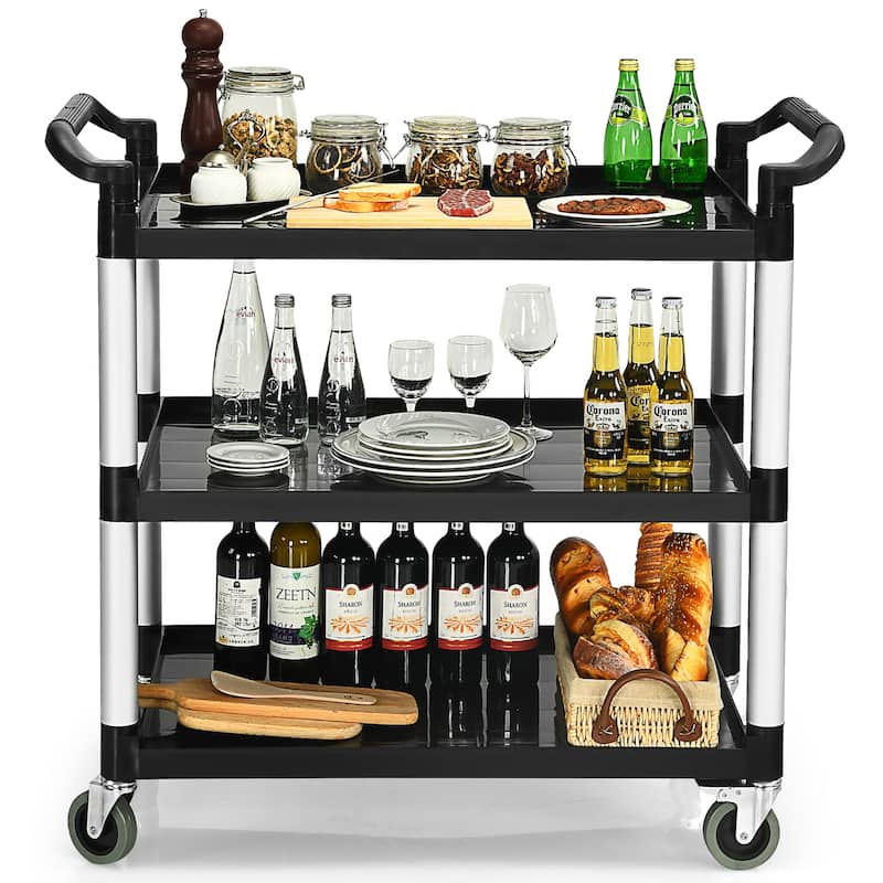 Costway 3-Shelf Utility Service Cart Aluminum Frame 490lbs Capacity w/