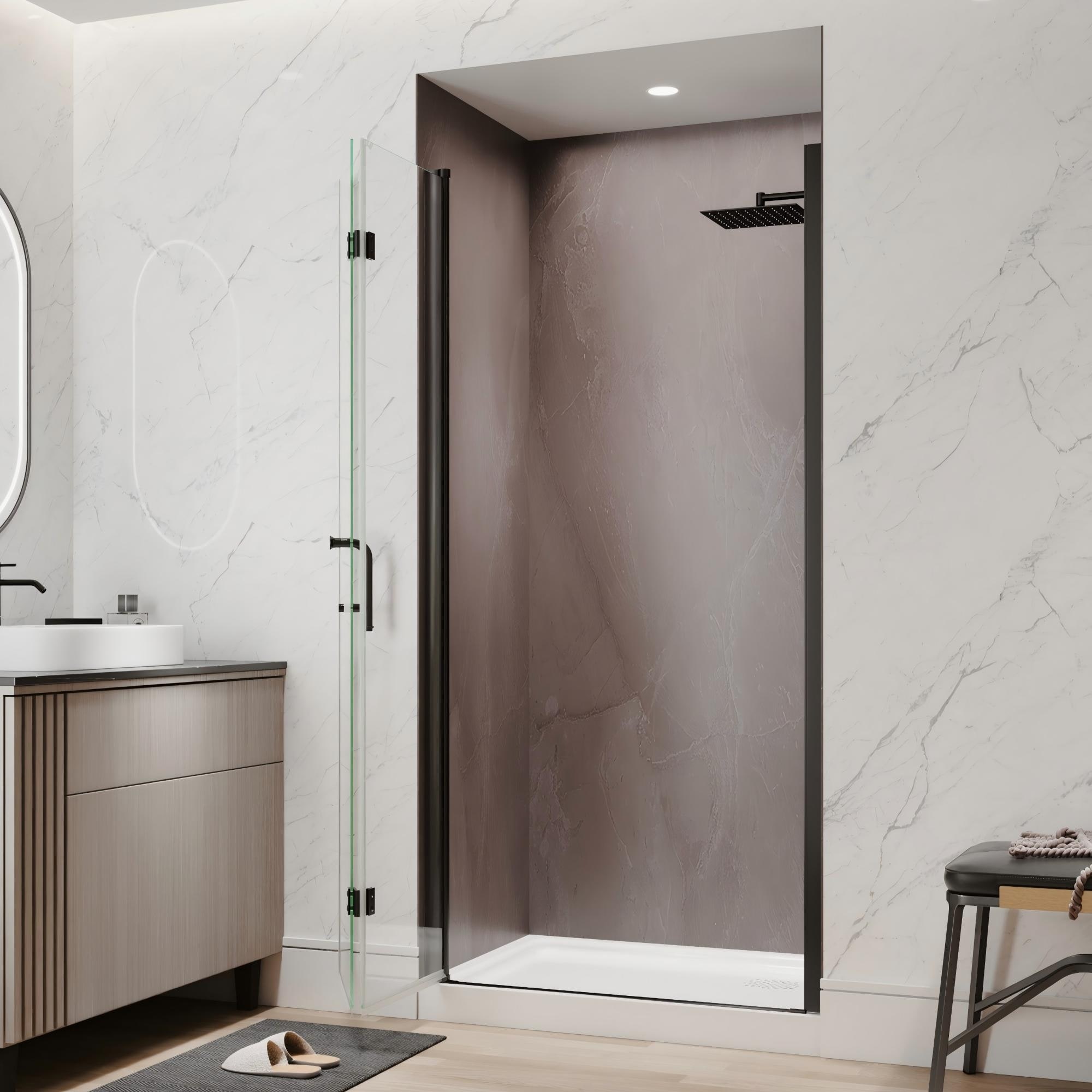 36-38 x72" Pivot Shower Door, 1/4" ANSI Clear Glass, 180degree Dual Swing, 2" Adjustable Width Reversible Enclosure