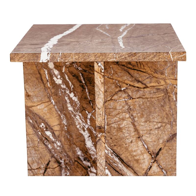 NADAAL STUDIOS Indra Accent Table, Square Rosso Levanto Marble, Indoor & Outdoor Use, Red