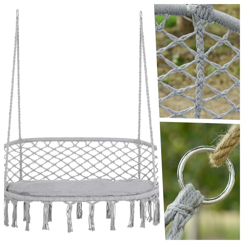 Patio Hanging Cotton Hammock Swing with Soft Cushion and Steel Metal