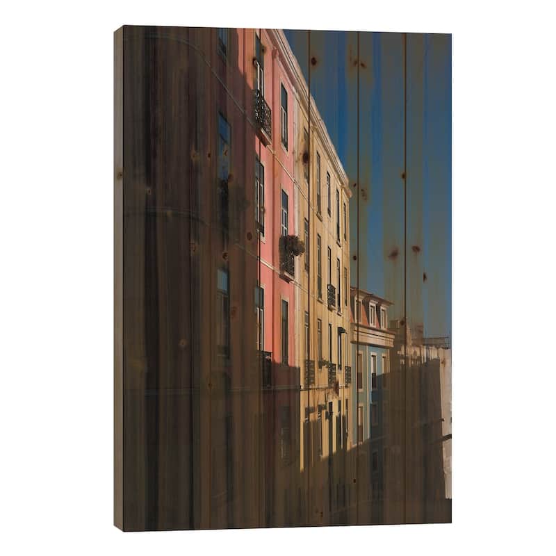 Lisbon Street Print On Wood by Gilliard Bressan - Multi-Color - 26x18x1.5