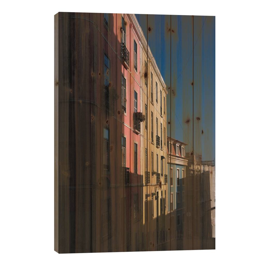 Lisbon Street Print On Wood by Gilliard Bressan - Multi-Color