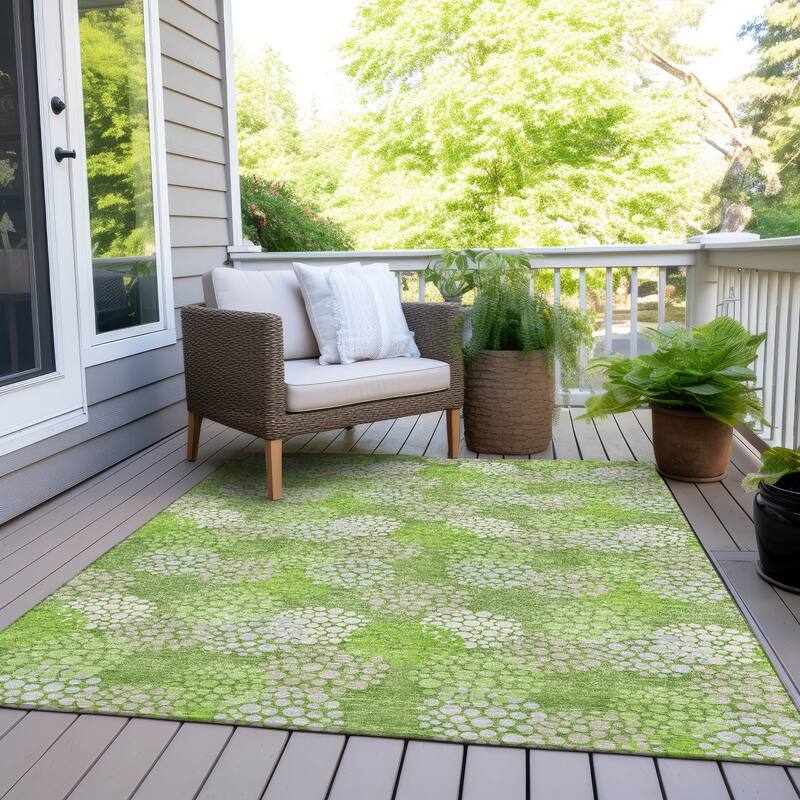 Machine Washable Indoor/ Outdoor Chantille Modern Bubbles Rug - Green - 3' x 5'