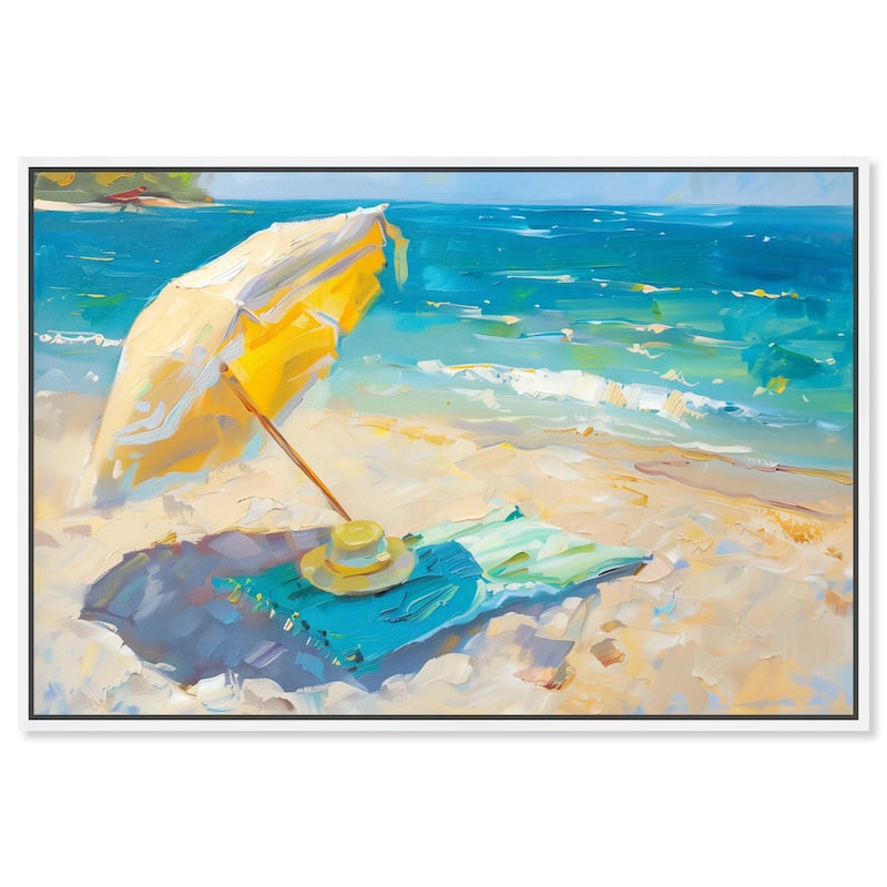 Art Remedy Morning Beach View Framed Colorful Coastal 1 Piece Canvas Wall Art - 31 x 21 - White