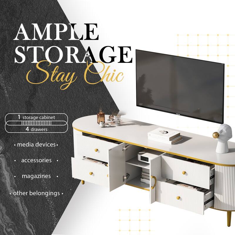 Modern TV Stand for TV up to 80 Inches with 4 Drawers & 1 Cabinet - 70.9" D x 15.6" W x 21.7" H