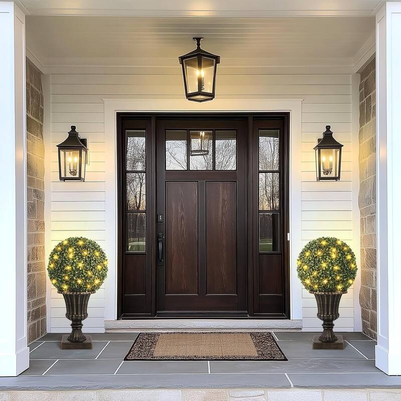 2 pcs Pre-Lit Artificial Plant Topiary Ball for Outdoor Indoor - 27 inch