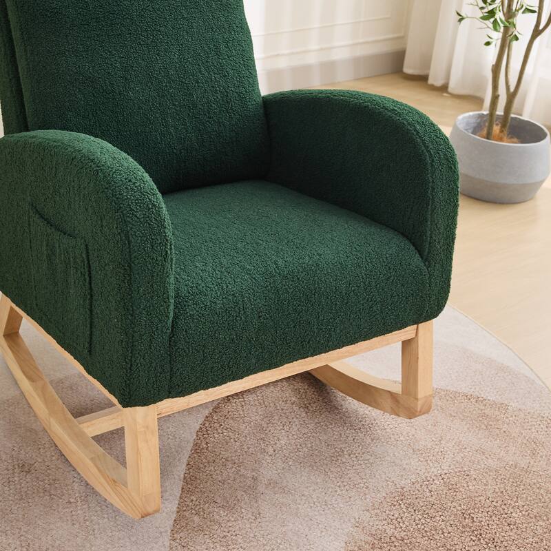 Modern 27.17" High Back Rocking Chair with Side Pocket and Rubber Wood Legs