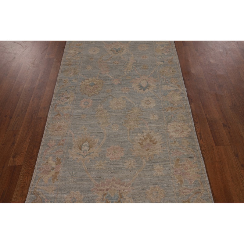 Vegetable Dye Oushak Turkish Runner Rug Handmade Floral Wool Carpet - 3'1"x 11'6"