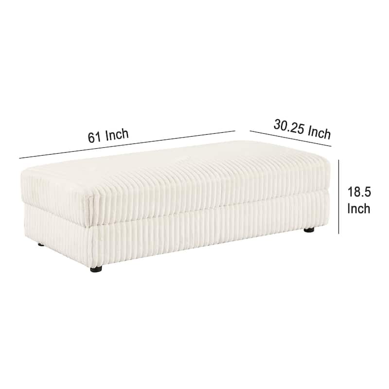 Sono Storage Ottoman, 61 Inch, Ivory Fabric with Channel Tufting