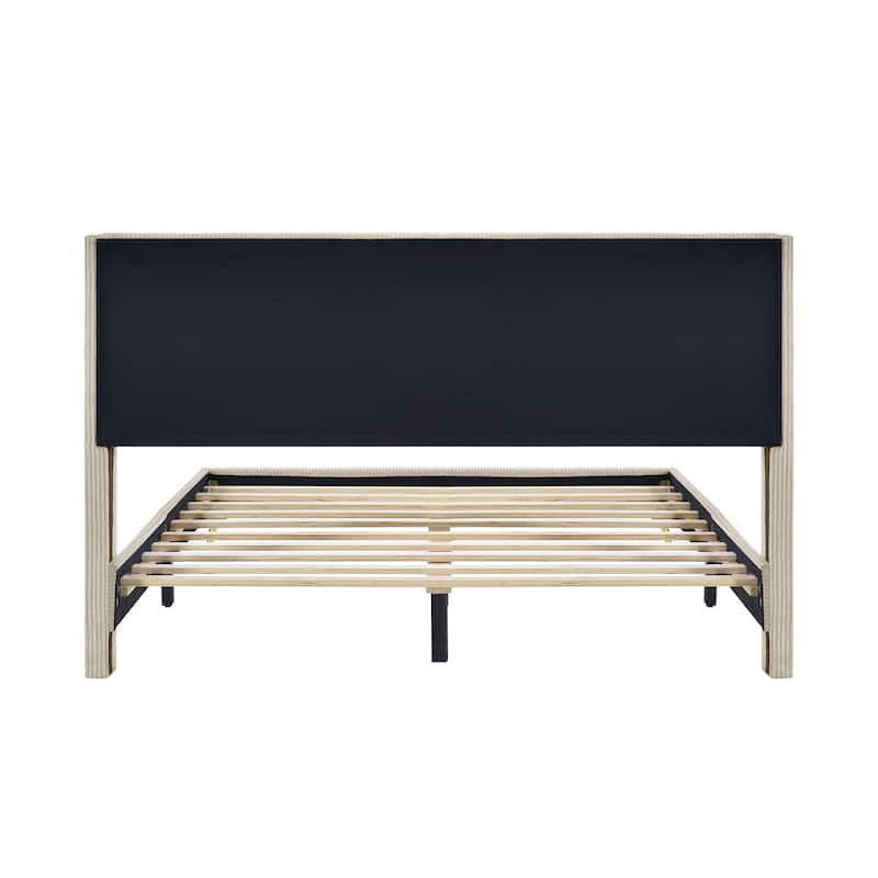 Queen Size Corduroy Platform Bed