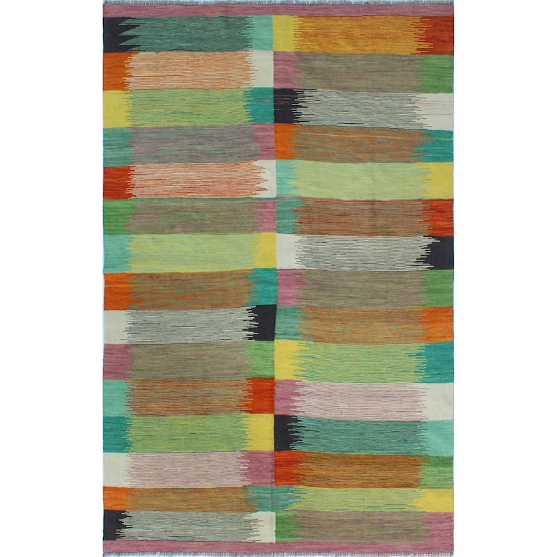 Modern Flatweave Nurbike Ivory/Green Rug - 5'9" x 8'4"