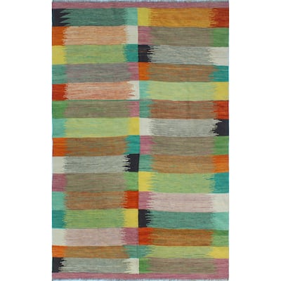 Modern Flatweave Nurbike Ivory/Green Rug - 5'9" x 8'4"