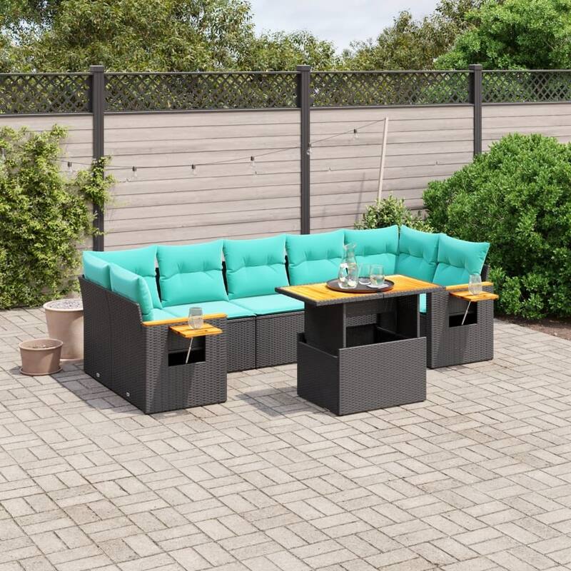 vidaXL Patio Sofa Set with Cushions Outdoor Furniture 8 Piece Poly Rattan - 24.4 x 24.4 x 27.2 - Black