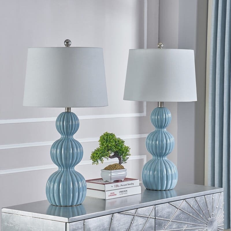 28" Ceramic Table Lamp Set (Set of 2) - Blue