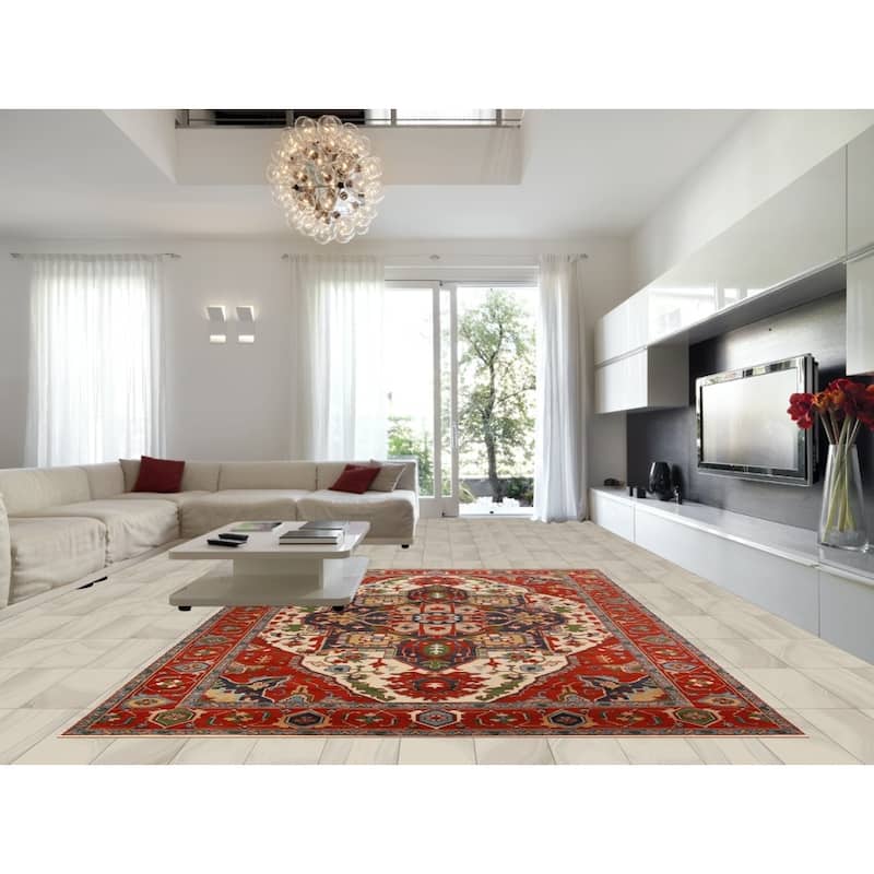 Medallion Heriz Serapi Indian Large Rug Handmade Wool Carpet - 9'11" x 13'10"