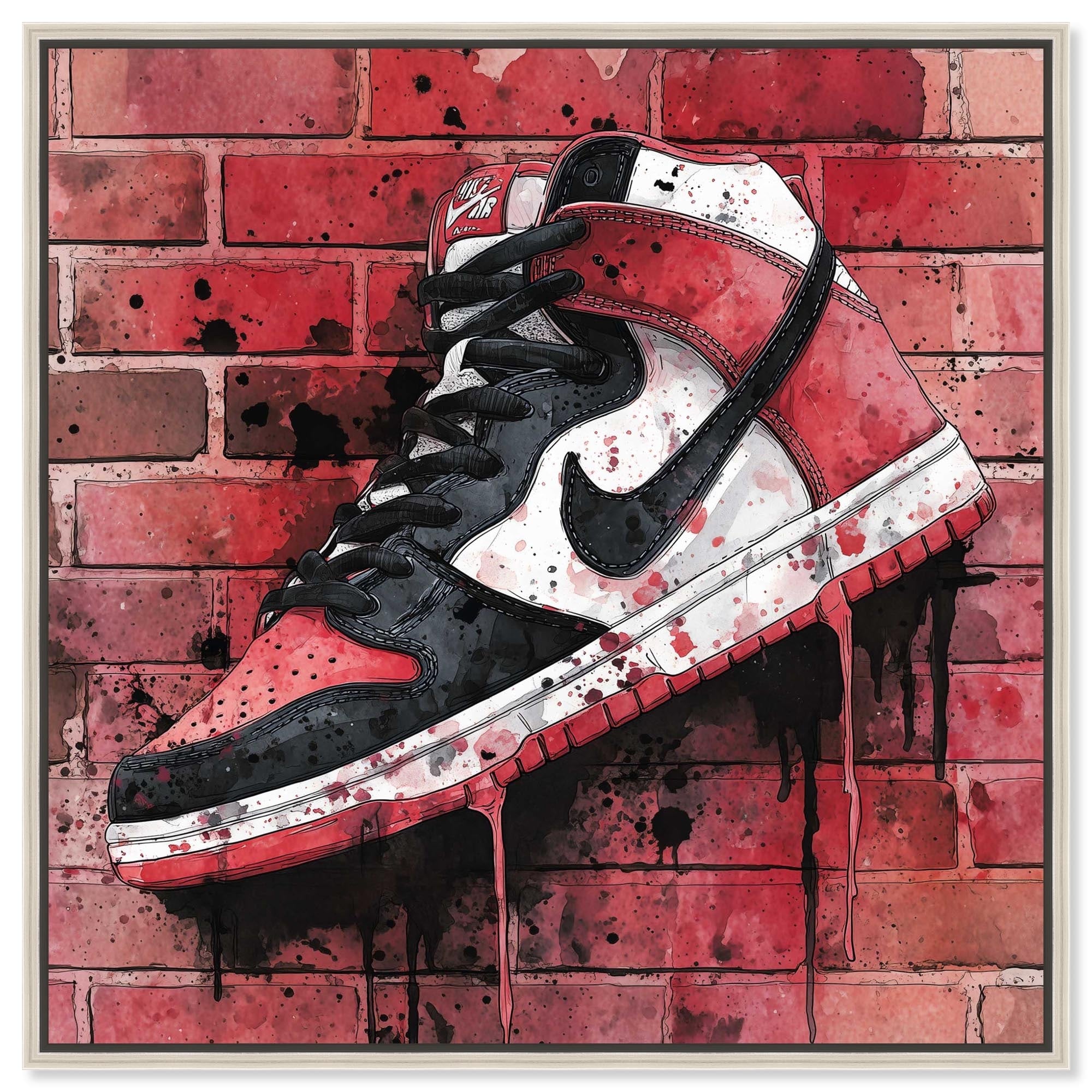 Black Sneaker Drip Wall Sports Art Framed Canvas Print by Art Remedy