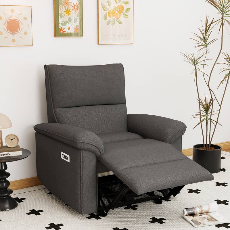 Wall Hugger Recliner,Zero Wall Power Recliner Chair,Electric Recliner for Living Room,Fabric Reclining Armchair,USB Port(Type-C) - Dark Gray