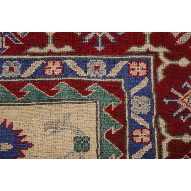Hand Knotted Oriental 100% Wool Carpet Traditional Geometric Beige & Ivories Kazak Area Rug - 10' 1'' X 6' 7''