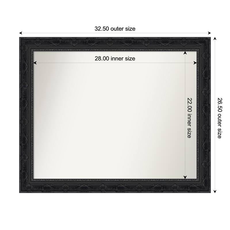 Filigree Non-Beveled Framed Wall Mirror - 33 x 27 in - Filigree Gloss Black