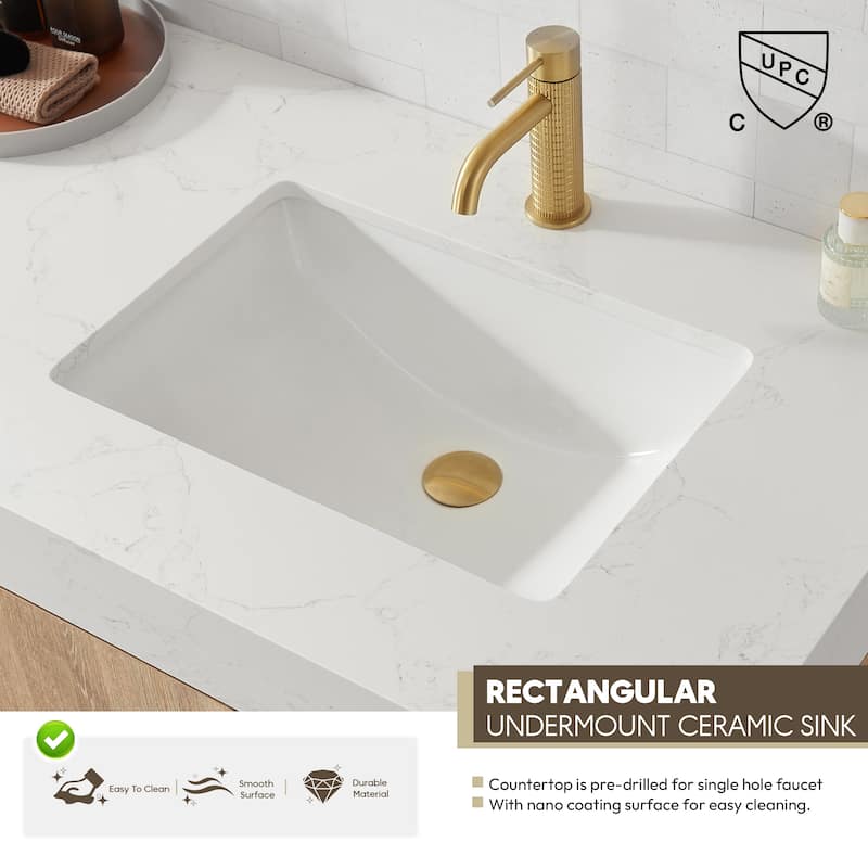 Alistair Single Bath Vanity with White Grain Stone Top & Mirror