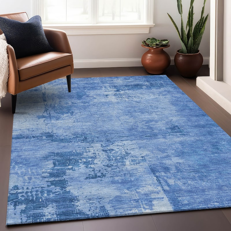 Machine Washable Indoor/ Outdoor Abstract Modern Chantille Rug - Navy - 9' x 12'