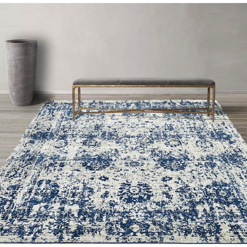 Hand Knotted Gray, Blue 100% Wool Transitional Oriental Area Rug