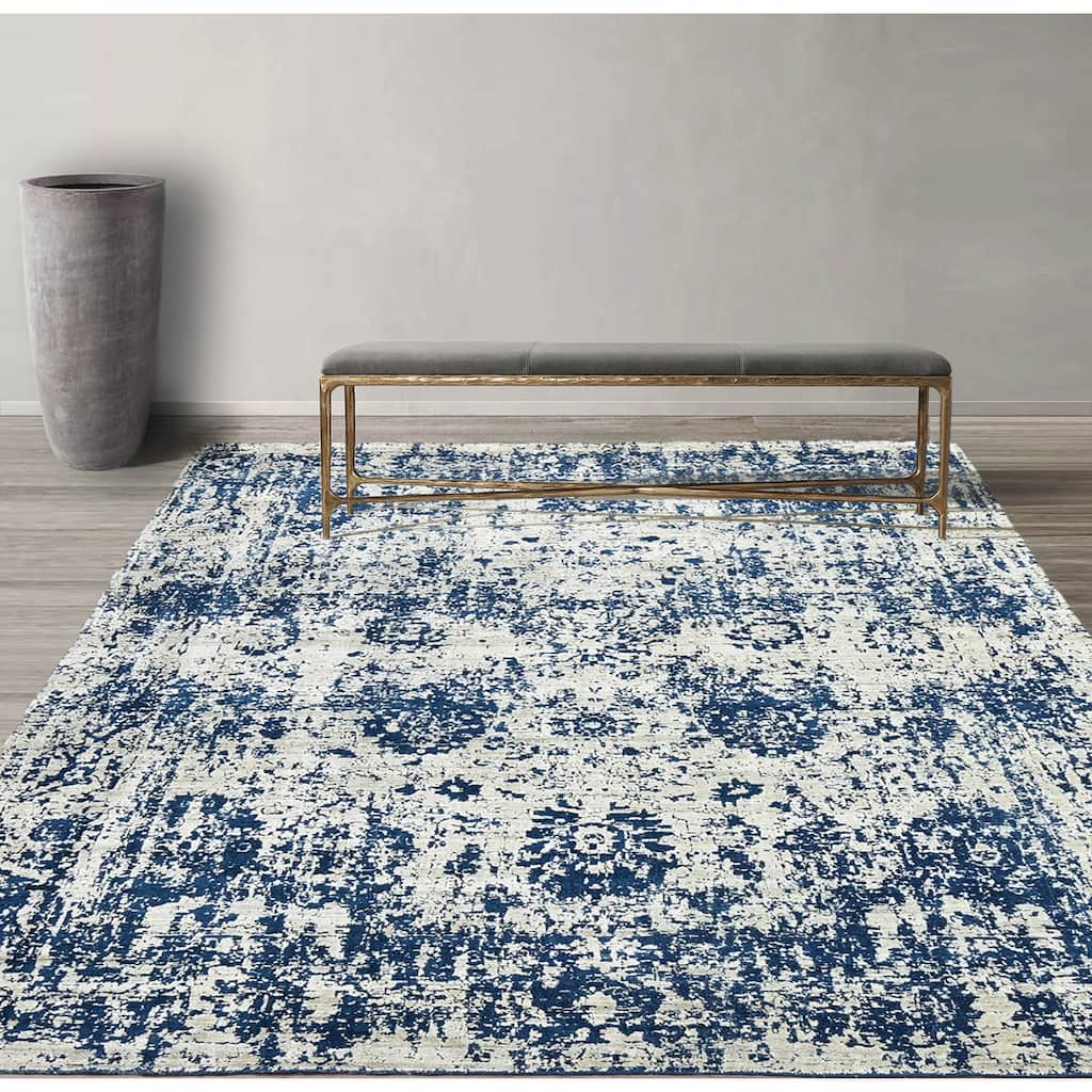Hand Knotted Gray, Blue 100% Wool Transitional Oriental Area Rug