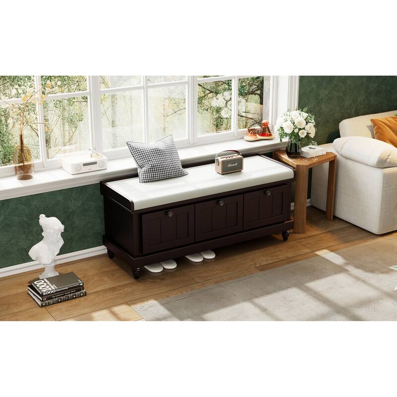 Fluted Entryway Bench with Storage