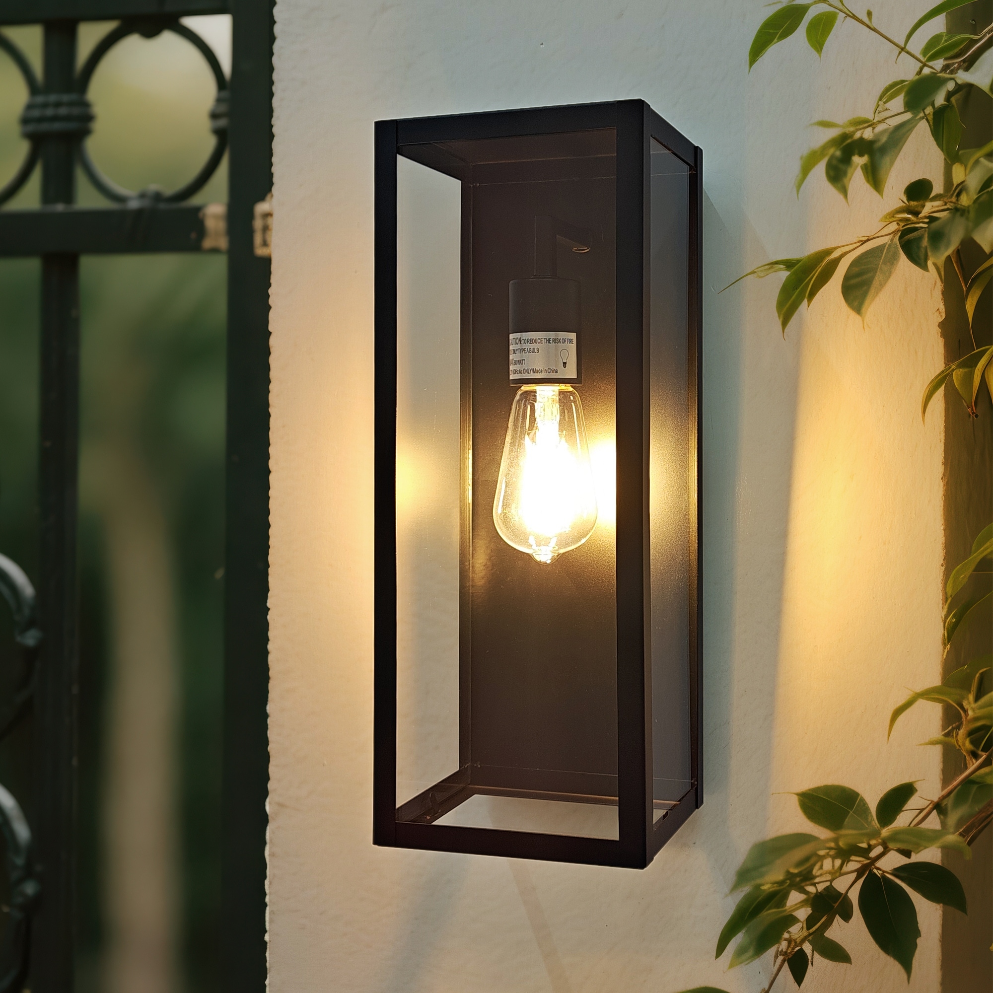 Modern Outdoor Wall Lanterns,with Rectangular Metal & Glass Sconce, Waterproof Exterior Wall Light for Patio/Front Door/Garden