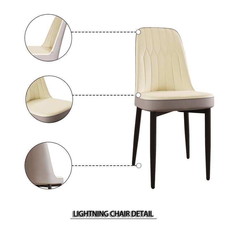 Modern PU 4 Piece Kitchen Dining Chair Set with Cushions, Metal Legs, Anti-Scratch Foot Pads for Dining Room Kitchen Living Room
