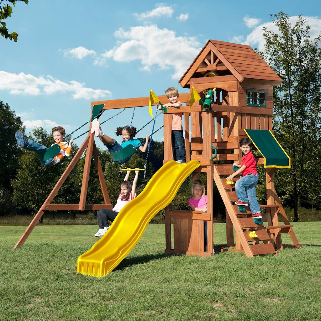 Swing-N-Slide Jamboree Fort Wood Outdoor Swing Set - 13' W x 13' L x 9' 6" H