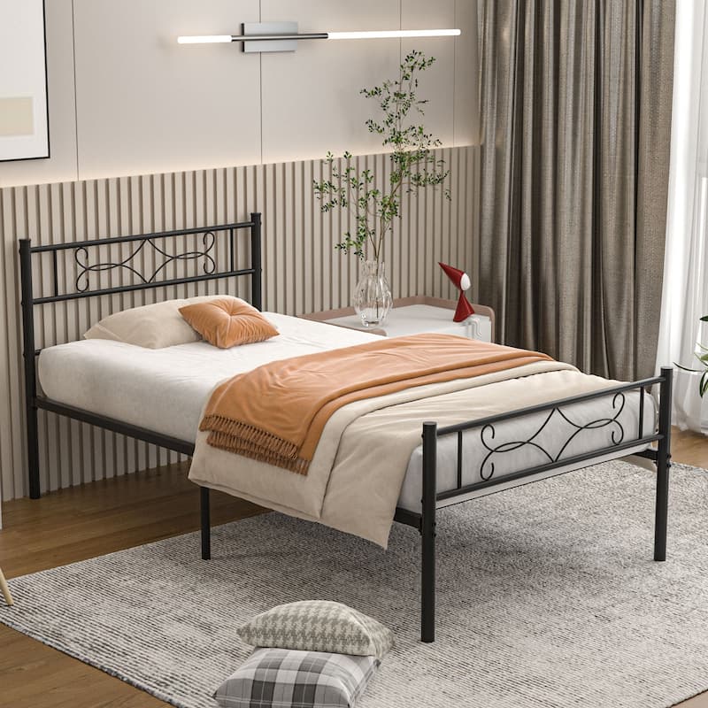 VECELO Twin Size Bed Frame Set of 2 with Headboard, 14 Inch Metal Platform Mattress Foundation Kids Bed Set of 2