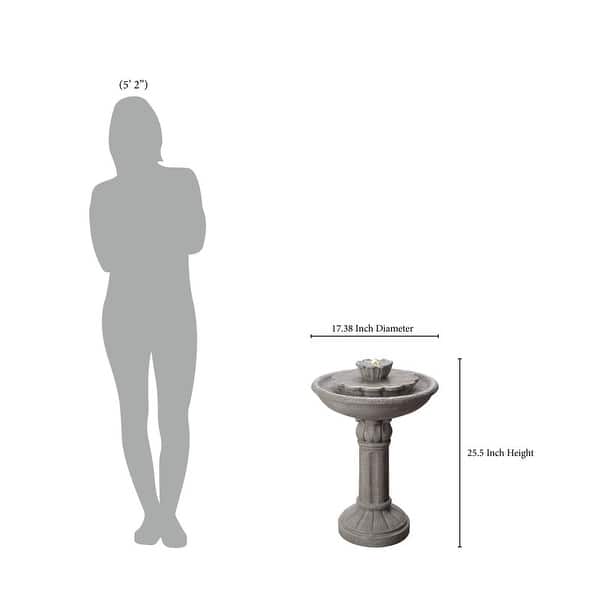 Ashlee Weathered Concrete Tiered Birdbath - 17" x 26"