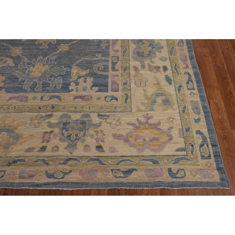 Vegetable Dye Blue Oushak Oriental Large Area Rug Handmade Wool Carpet - 10'5"x 13'8"