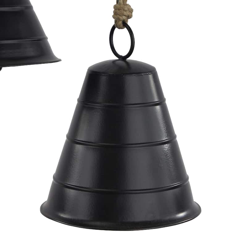 Metal Tibetan Inspired Decorative Cow Bells with Jute Hanging Rope - Set of 3 Black or Bronze - Roche River Decor