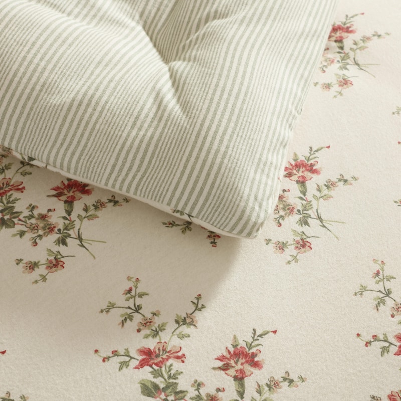 Laura Ashley Jessika Cotton Flannel Red Comforter Set