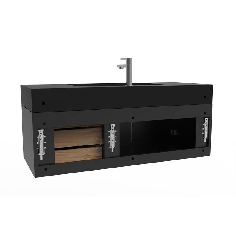 Amazon 48" Wall Mounted Bathroom Vanity Set w/ Black Top