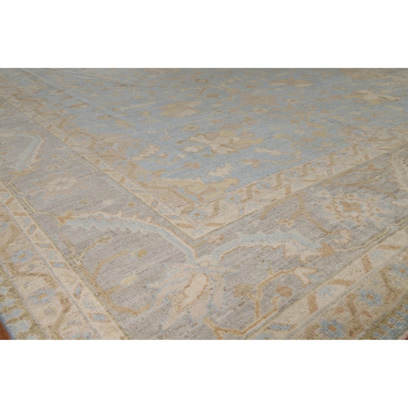 Hand Knotted Oriental 100% Wool Carpet Transitional All-Over Navy Blue & Blues Oushak Area Rug - 11' 11'' X 8' 11''