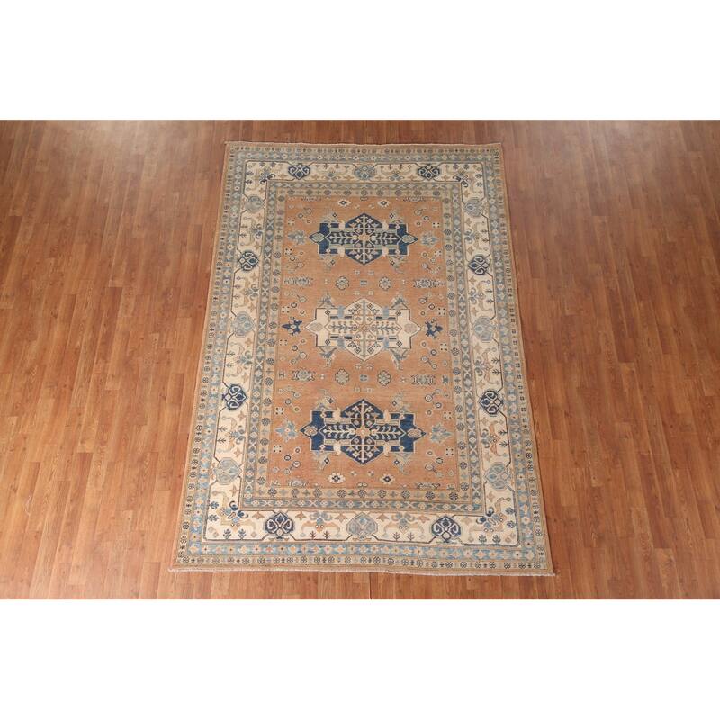 Geometric Kazak Area Rug Hand-Knotted Bedroom Wool Carpet - 5'11" x 8'9"